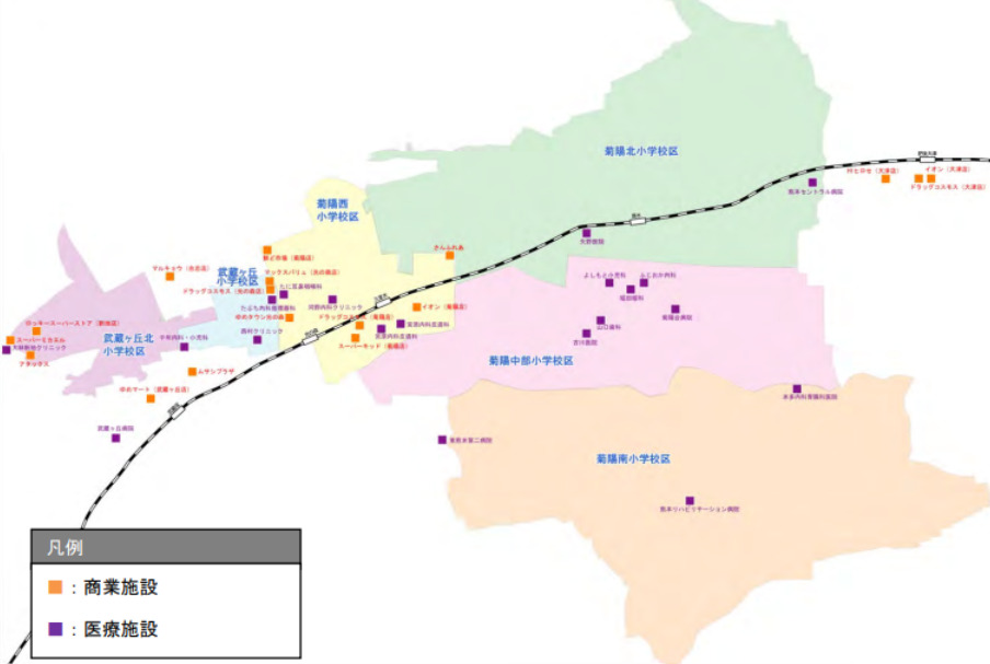 菊陽町（きくようまち）の地区別の地図