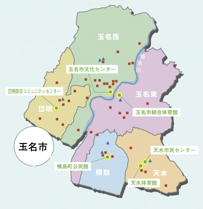 玉名市（たまなし）の地区の地図