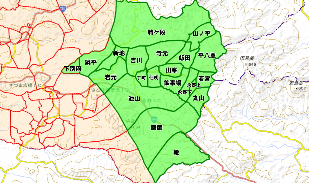 永野（ながの）地区の集落