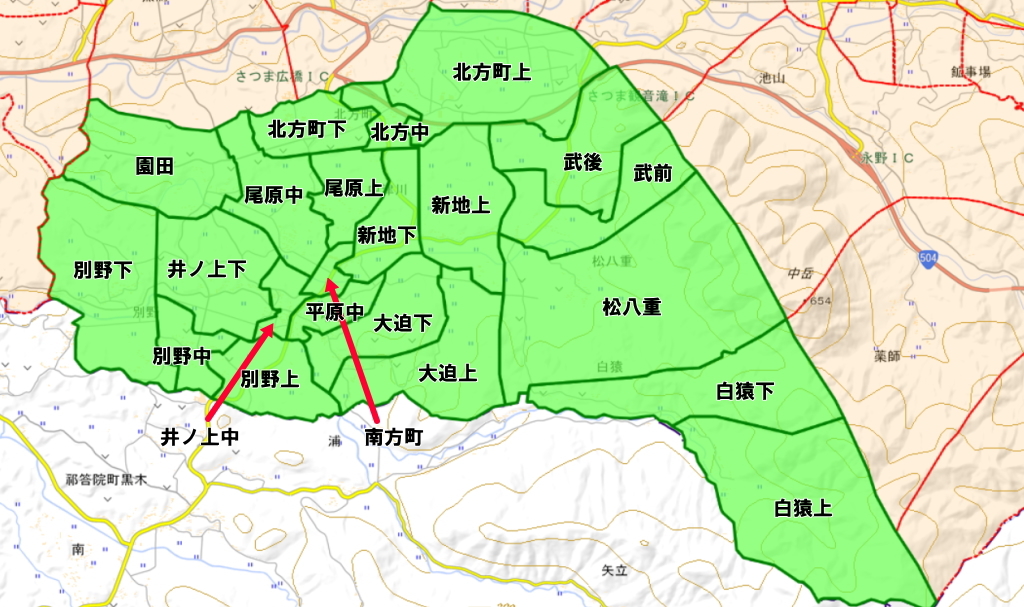 中津川（なかつがわ）地区の集落