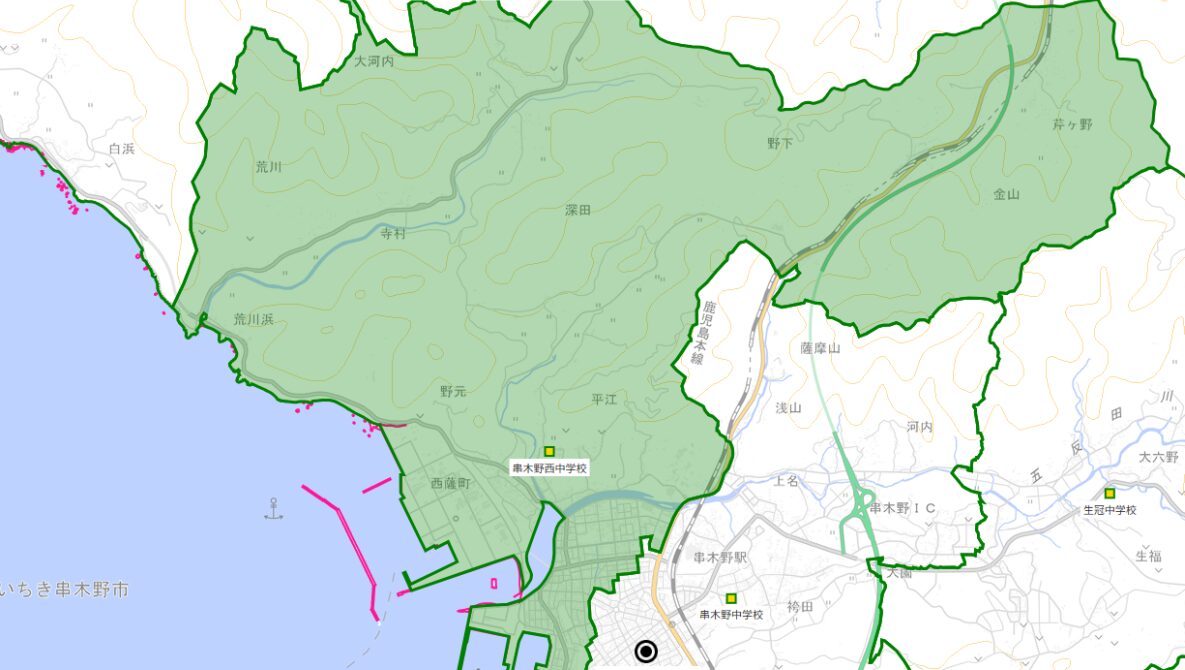 串木野西（くしきのにし）中学校がある場所