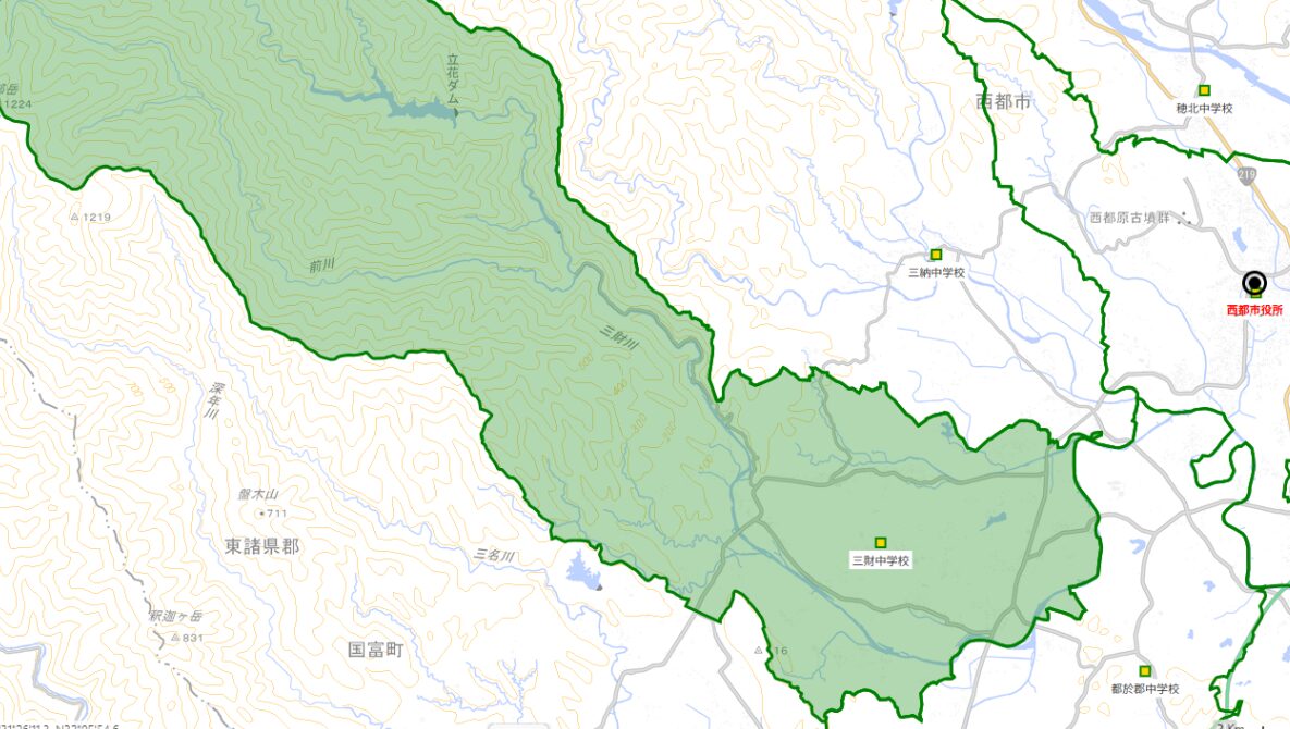 三財(さんざい)中学校がある場所