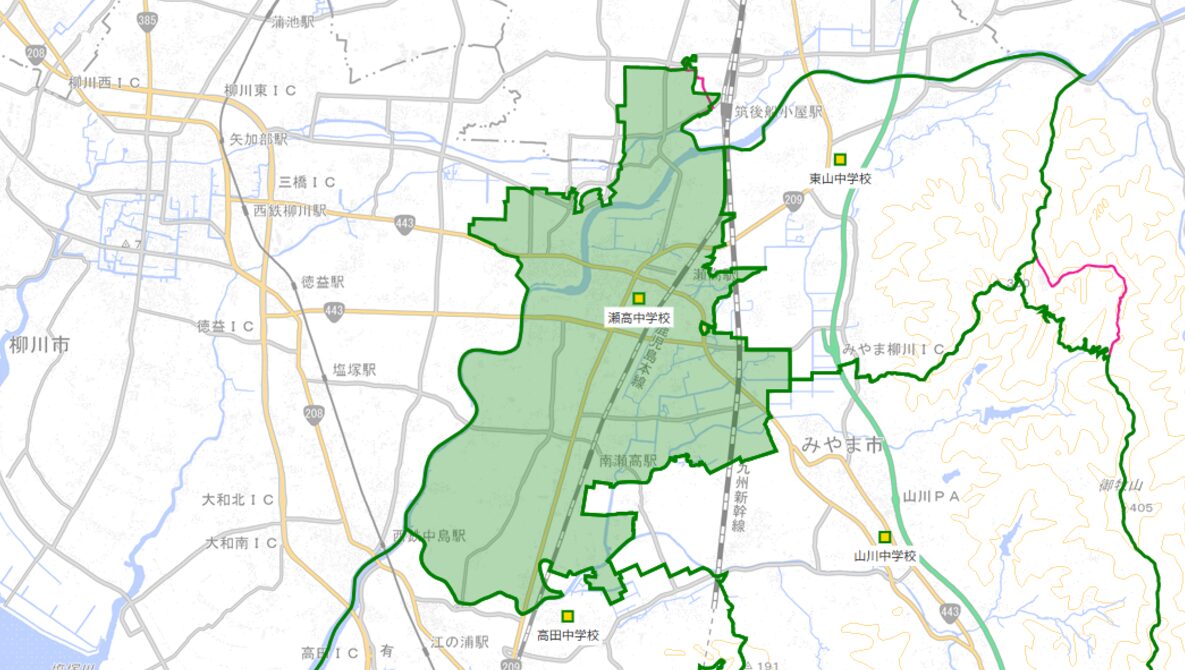 瀬高(せたか)中学校がある場所