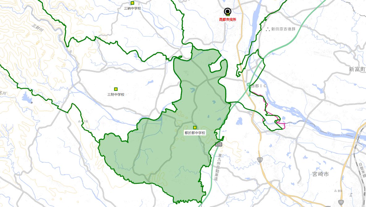 都於郡(とのこおり)中学校がある場所