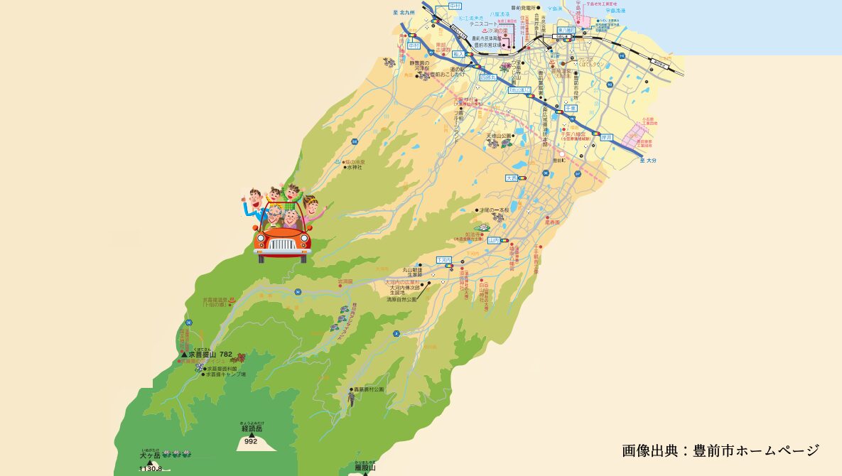 豊前市（ぶぜんし）の地区の地図