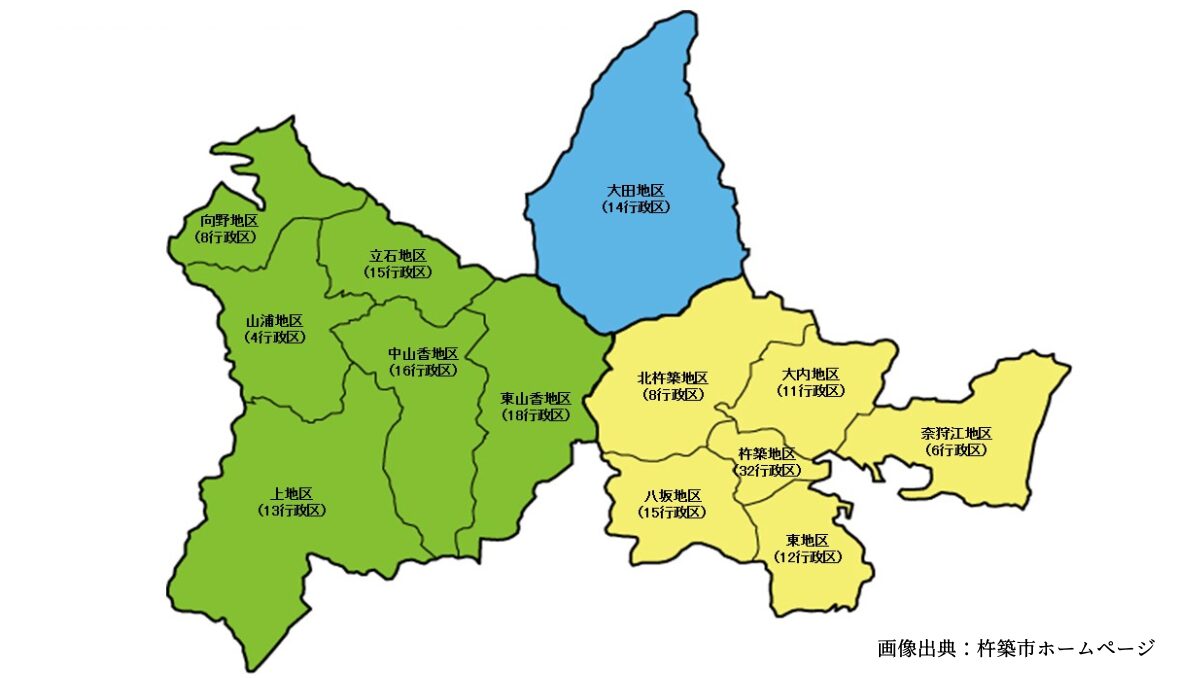 杵築市（きつきし）の地区の地図
