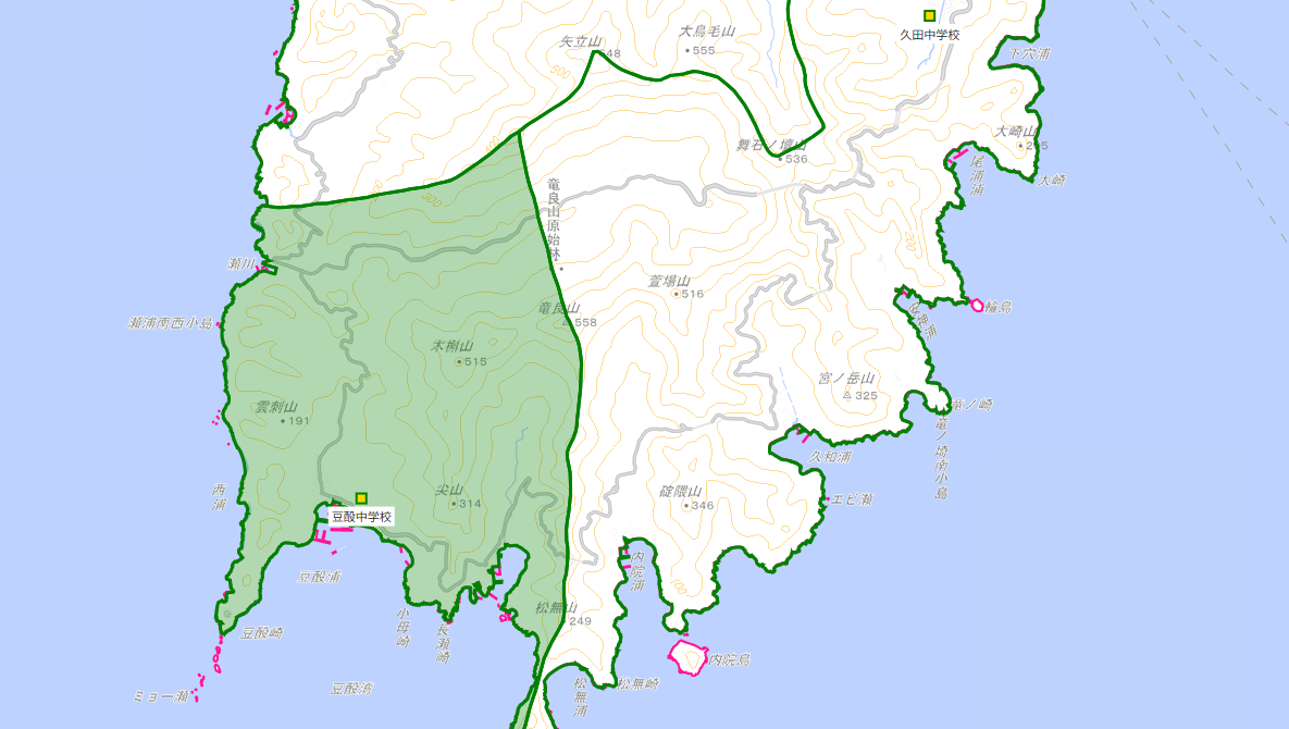 豆酘(つつ)中学校がある場所