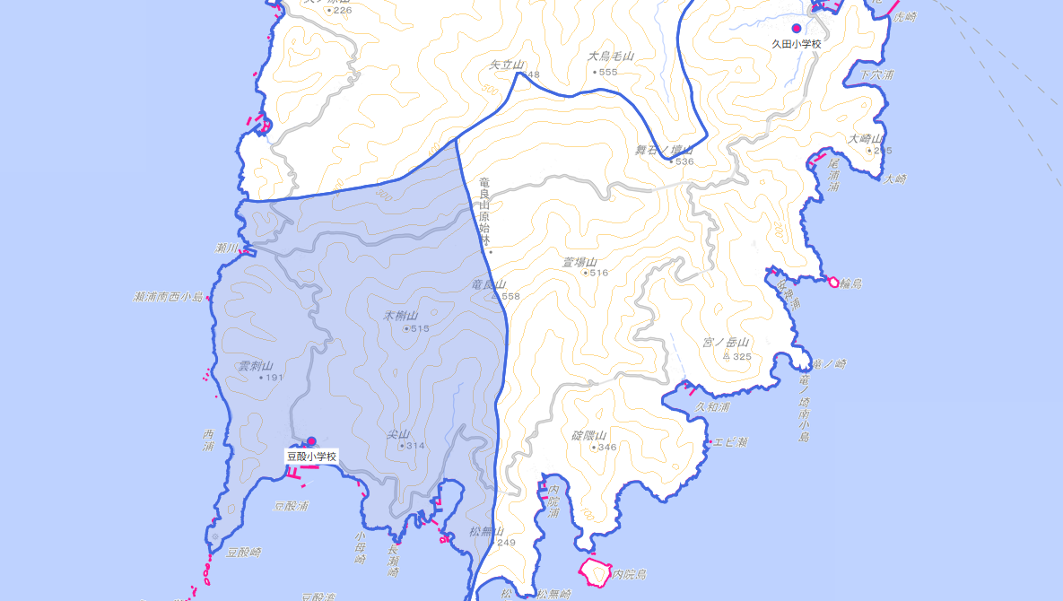 豆酘(つつ)小学校がある場所