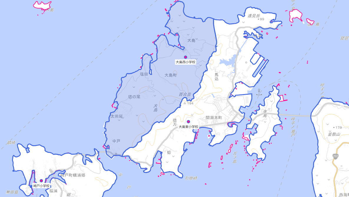 大島西(おおしまにし)小学校がある場所